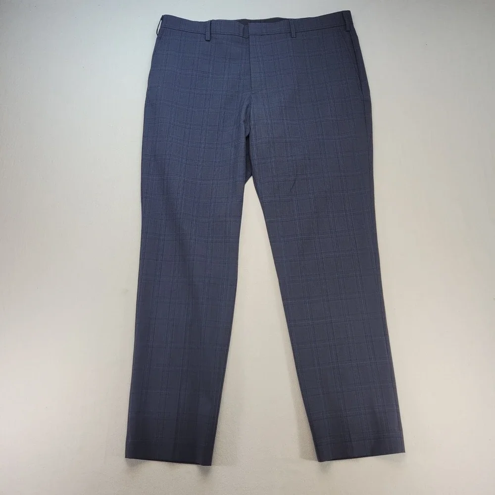 J.Crew Thompson Dress Pants Men 38x32 Blue Plaid Tapered Wool Blend Trouser